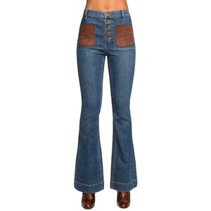 776. RAMY BROOK Cindy Faux Suede Trim Flare Jean Stretch $345 NWT Sz 26
